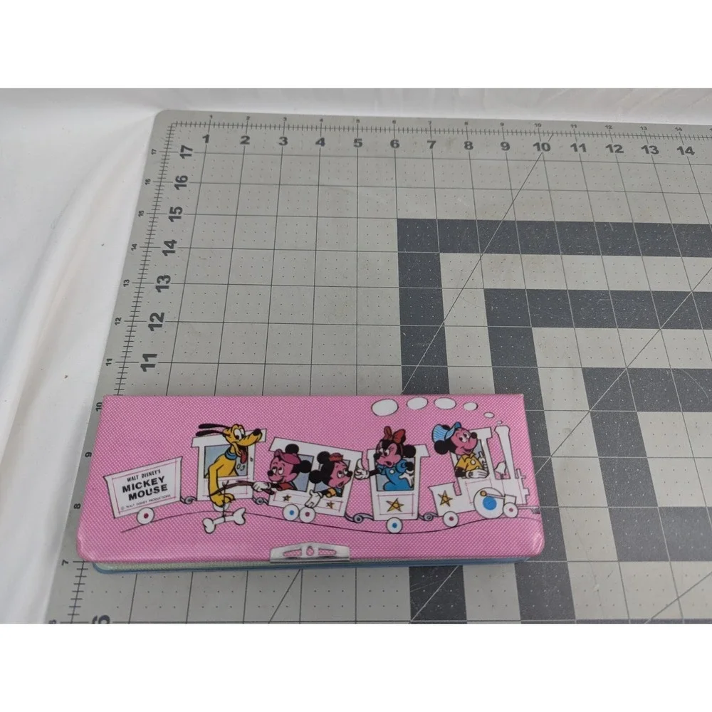 Vintage‎ Walt Disney Mickey Mouse Train Pencil Holder Case 3x8 Inch